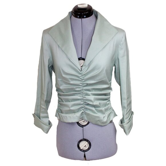 VINTAGE TADASHI SOJI Womens SZ 4 Mint Green Taffeta Blouse Formal Designer Party - Picture 1 of 5